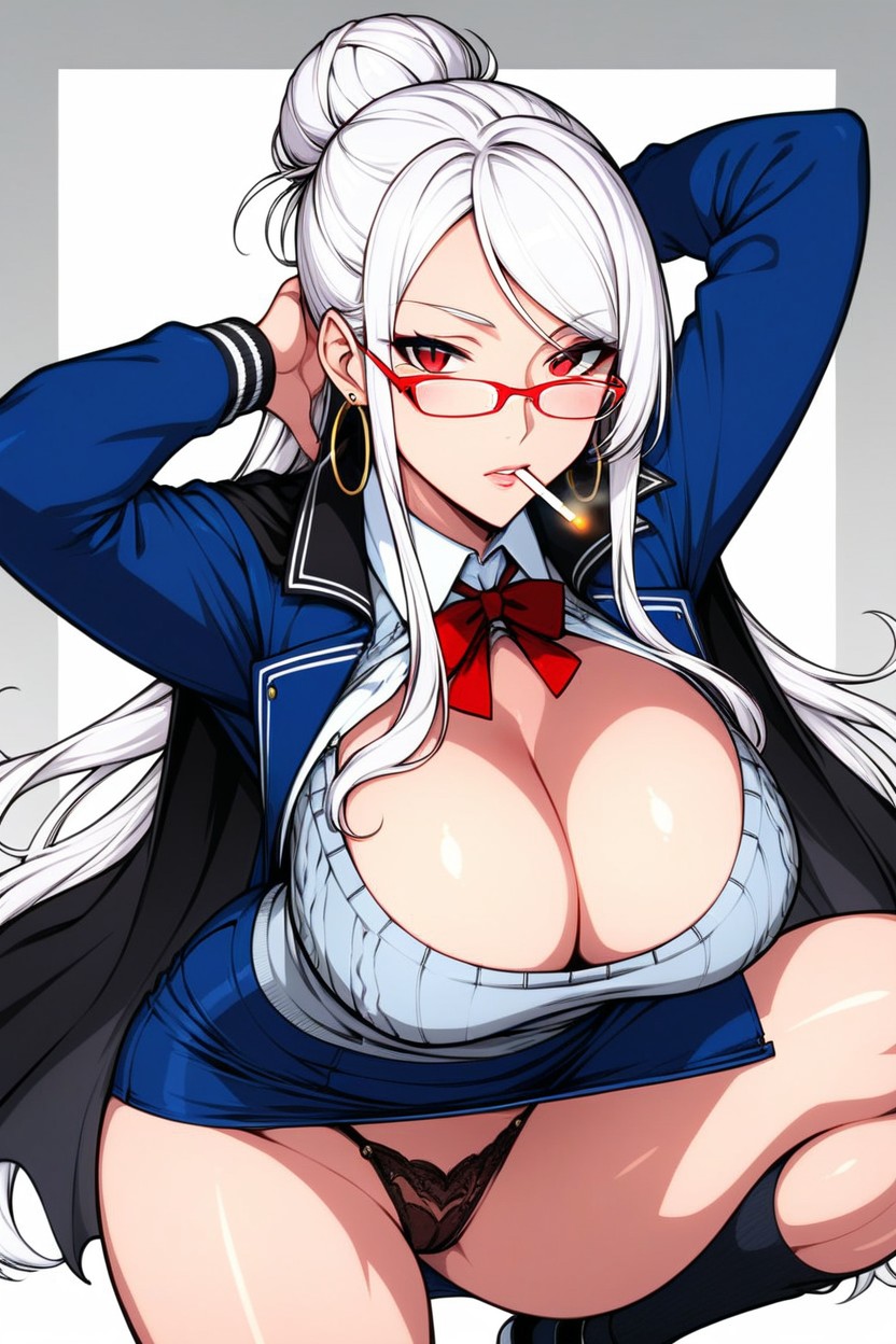 Hair Bun, Sweater, Cleavage Hentai AI Porn