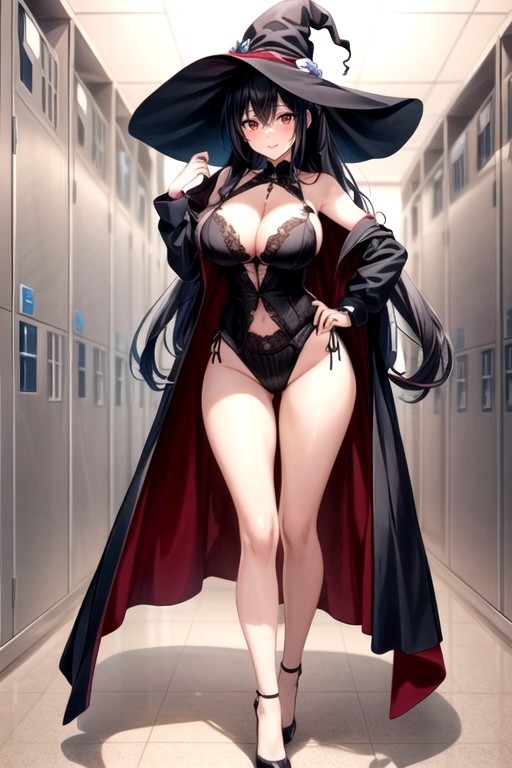 Red Eyes And A Sweet Smile She Has Large Breasts, Vista Lateral, Ojos RojosPorno AI Hentai