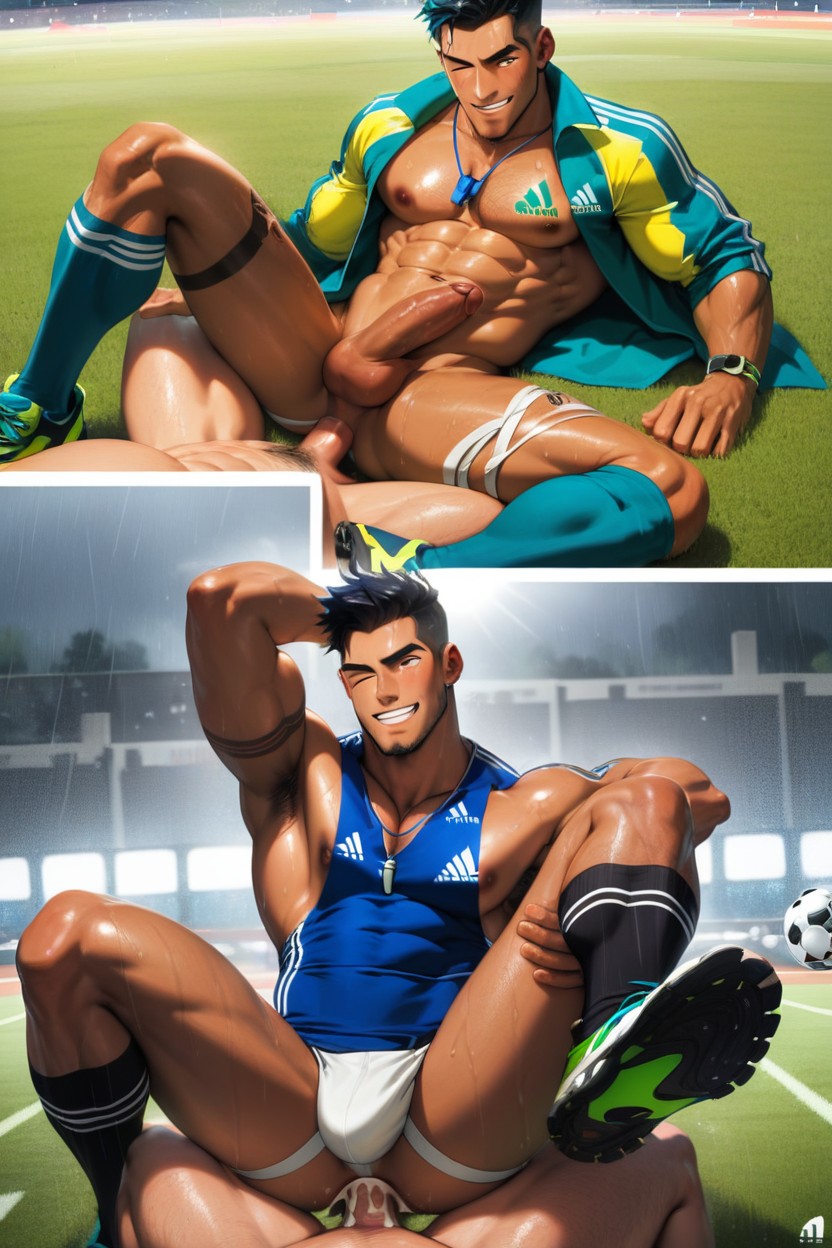 Open Shirt, Blue Adidas Shoes, Creampie Porno IA Gay