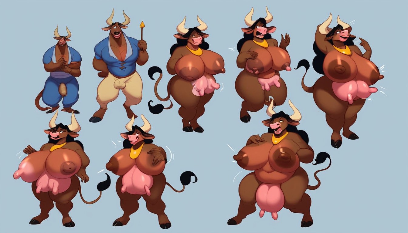 Transformation Sequence Aladdin Cow, Djinn Bull, Big Udders Furry AI Porn