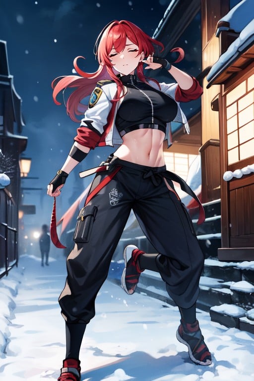 Fingerless Golves, Bright Red Hair, 无指手套AI黃片