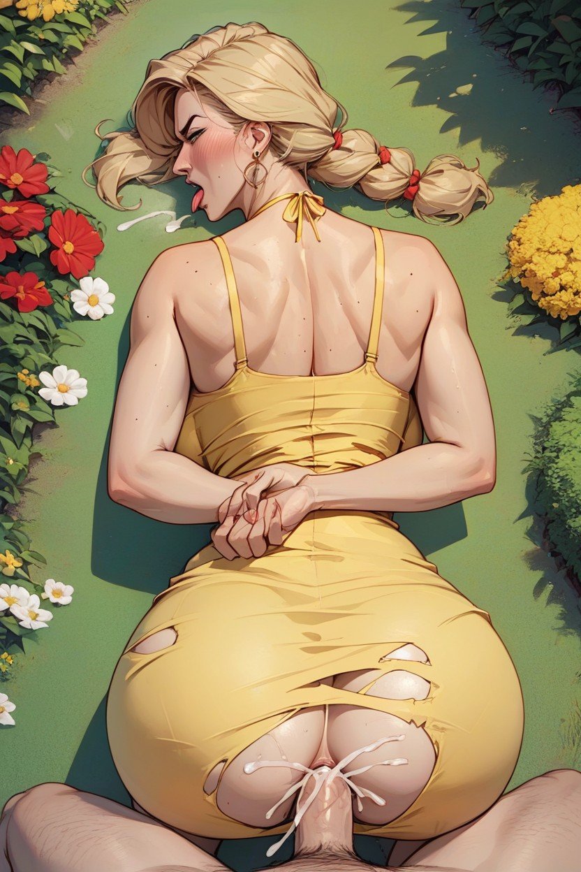 Blonde, Milf Wearing Yellow Sundress, 50+퍼리 AI 포르노