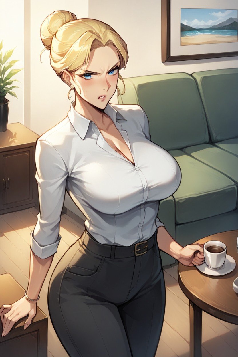 Office Pants, Office Shirt, Hair Bun Shemale AI Porn