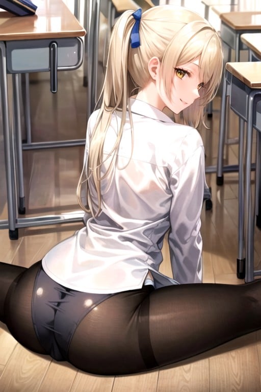 Sitting Down Legs Spread, Shirt, Classroom AI Porn