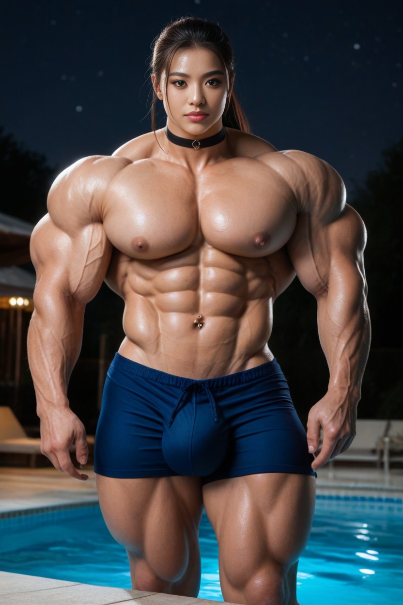 Huge Lats, Swim Shorts, Face AI Porn