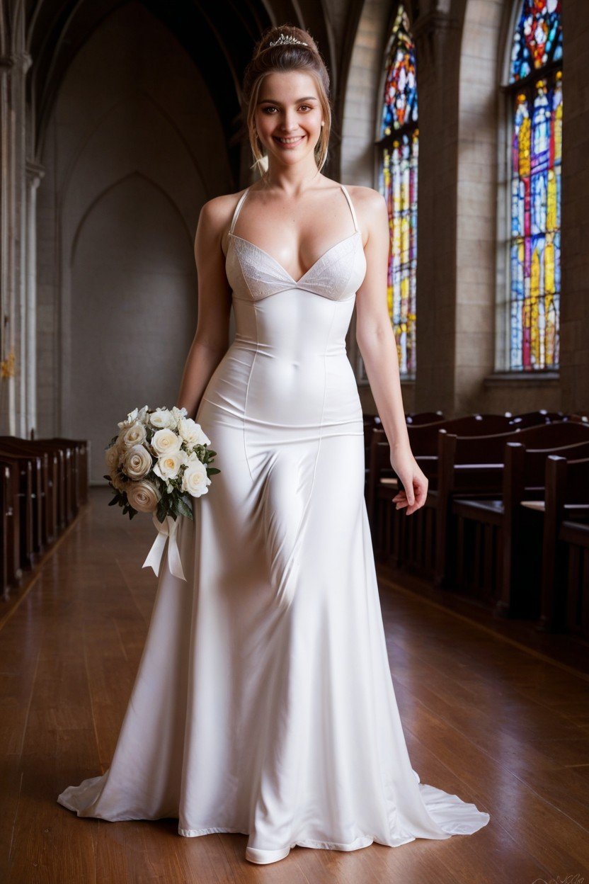 Tight Dress, Church, White Wedding Dress Travesti IA Pornô