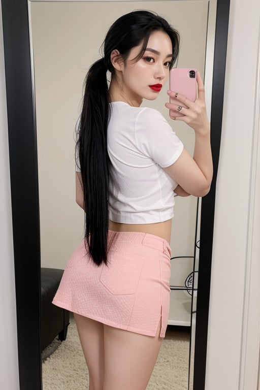 White T-shirt, Beautiful Korean Woman, Pale Pink SkinPorno IA Hentai