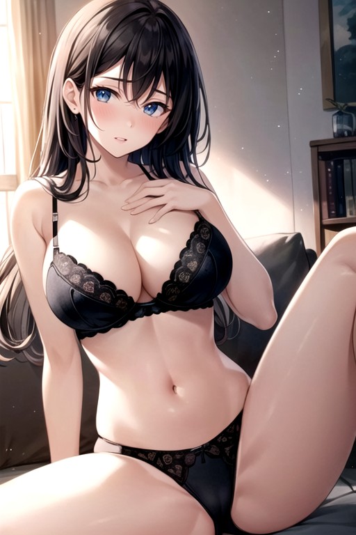 Black Embroidery Panties, Curvy, Head TiltPorno IA Hentai