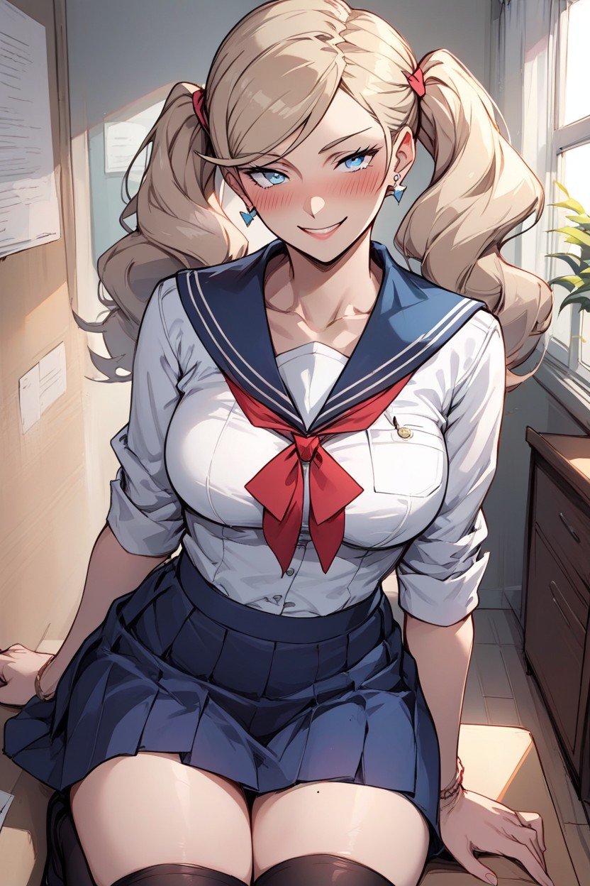 Meias Altas Até A Coxa, Setting Principal Office, Ann Takamaki Hentai IA pornografia