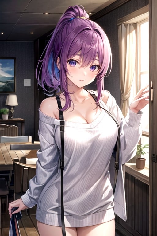 Shoulder Off, Purple Hair, Scahatch Hentai IA pornografia