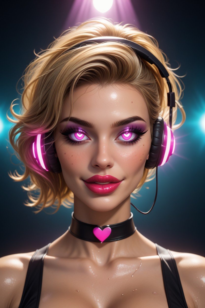 Headphones, Mischievous (smiling While Blushing), Sweaty AI Porn