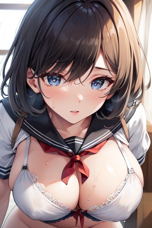 Sweat, Serafuku, Visible Bra Through ClothPorno AI