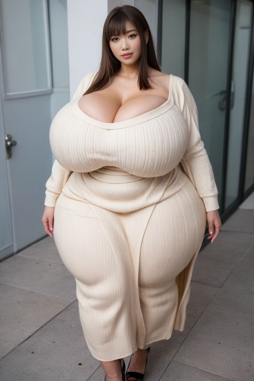 ウエストショット, Giant Insane Massive Gigantic Hips, Gigantic Saggy Breasts In ClothesAIポルノ