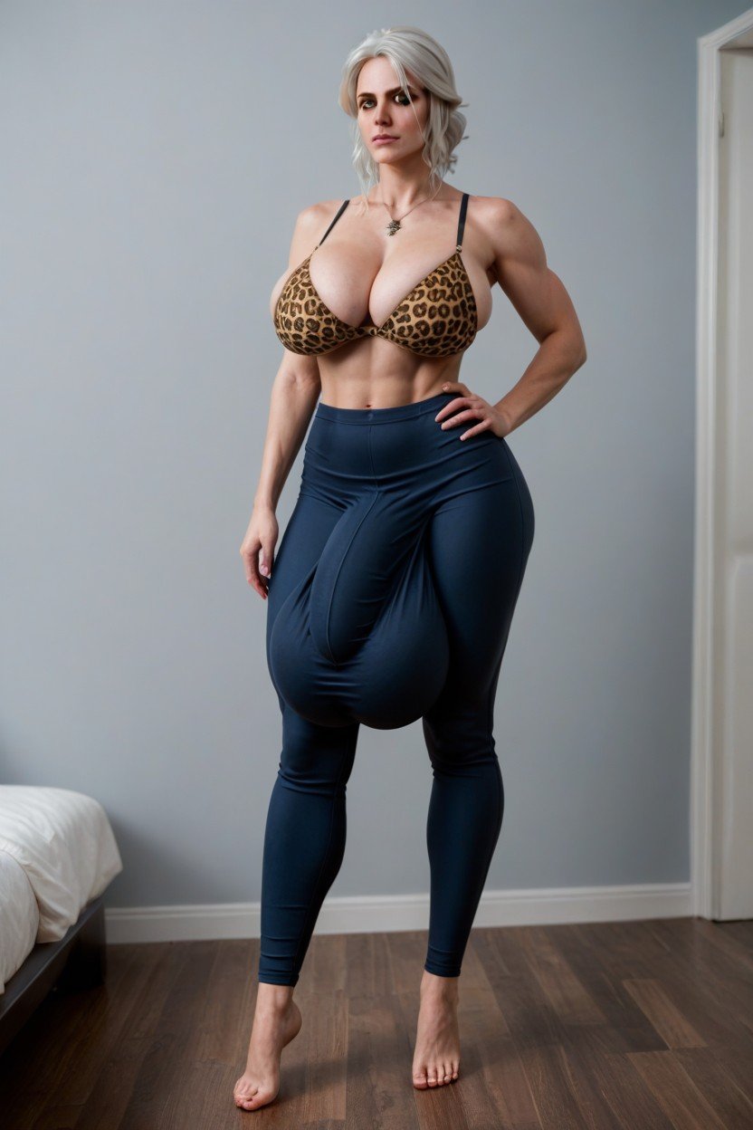 Hyper Massive Bulge Penis, Leopard Print Bra, Hyper Bulge Travesti IA Pornô