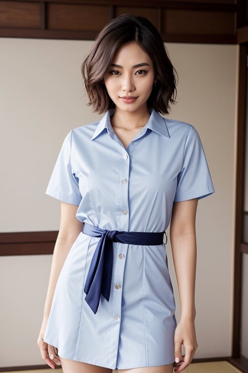 Full Body, Very Short Hair, School Uniform Asian AI Porn