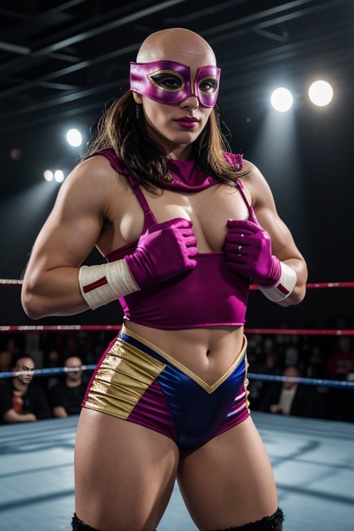 Wrestling Ring, Luvas Sem Dedos, Masked Wrestler Woman Pornografia de IA