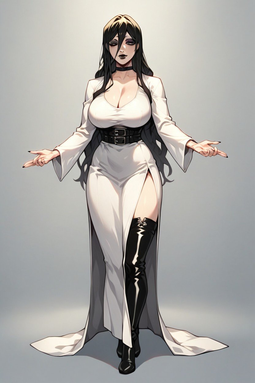 Standing, Wearing Black Lipstick, Wearing Sadako's White DressPorno AI Hentai