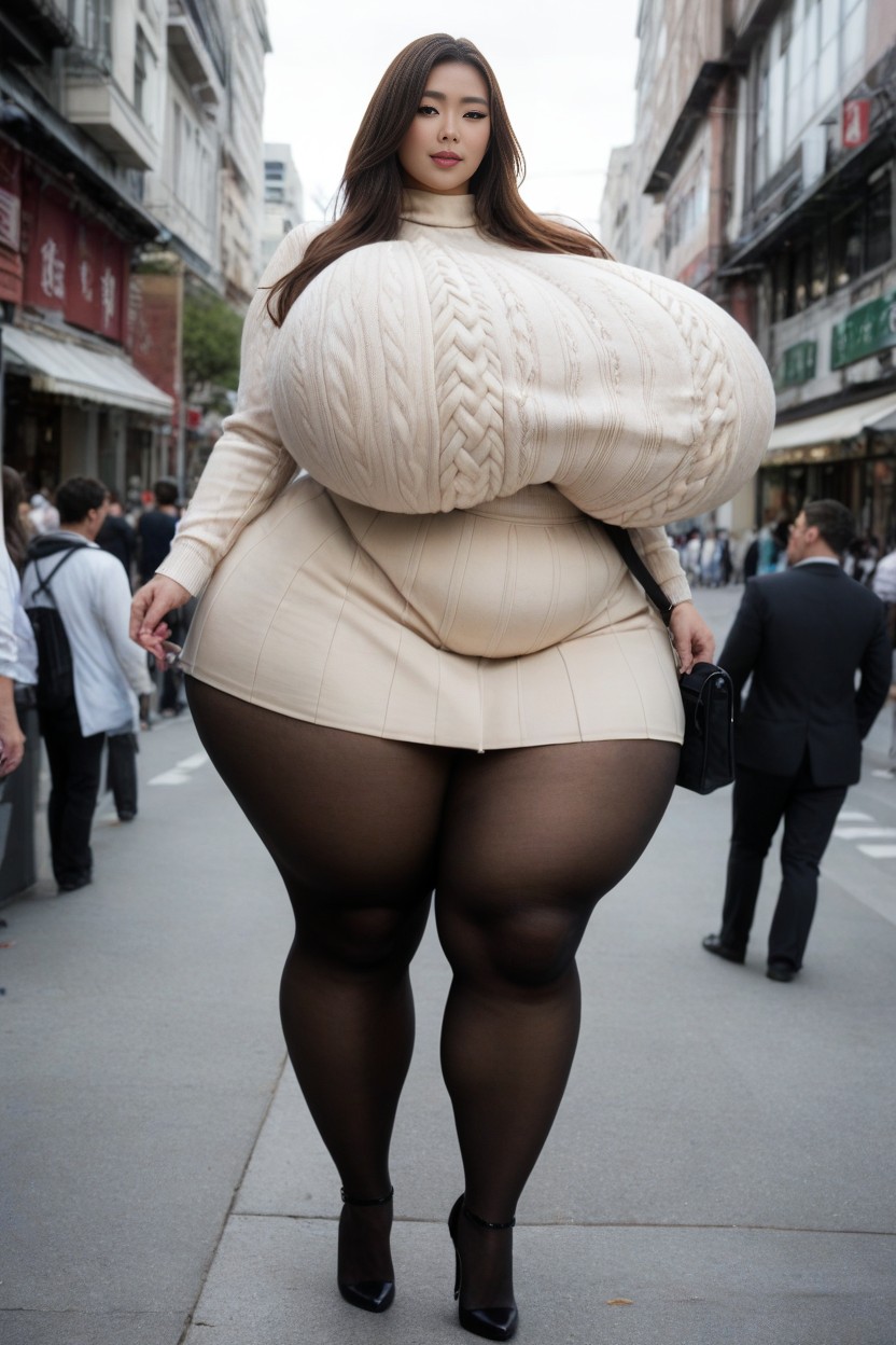 Gigantic Breasts Reaches The Thighs, Pantyhose, 하이퍼 하체 무거운쉬메일 AI 포르노