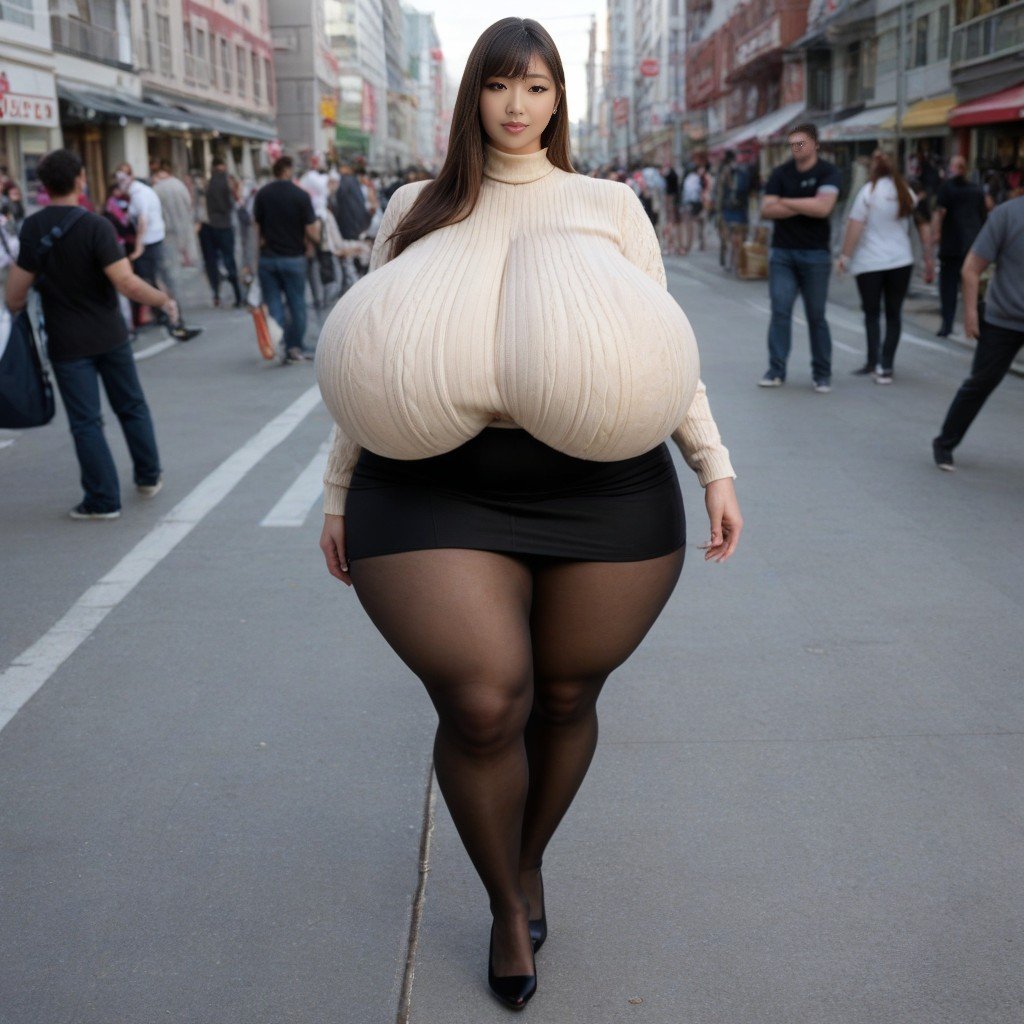 Black Pantyhose, Giant Insane Massive Gigantic Breasts, Top Down Pornografia de IA