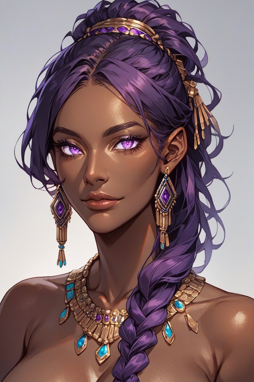 Beautiful Detailed Eyes, Long Straight Purple Hair, AfricanaPorno AI Hentai