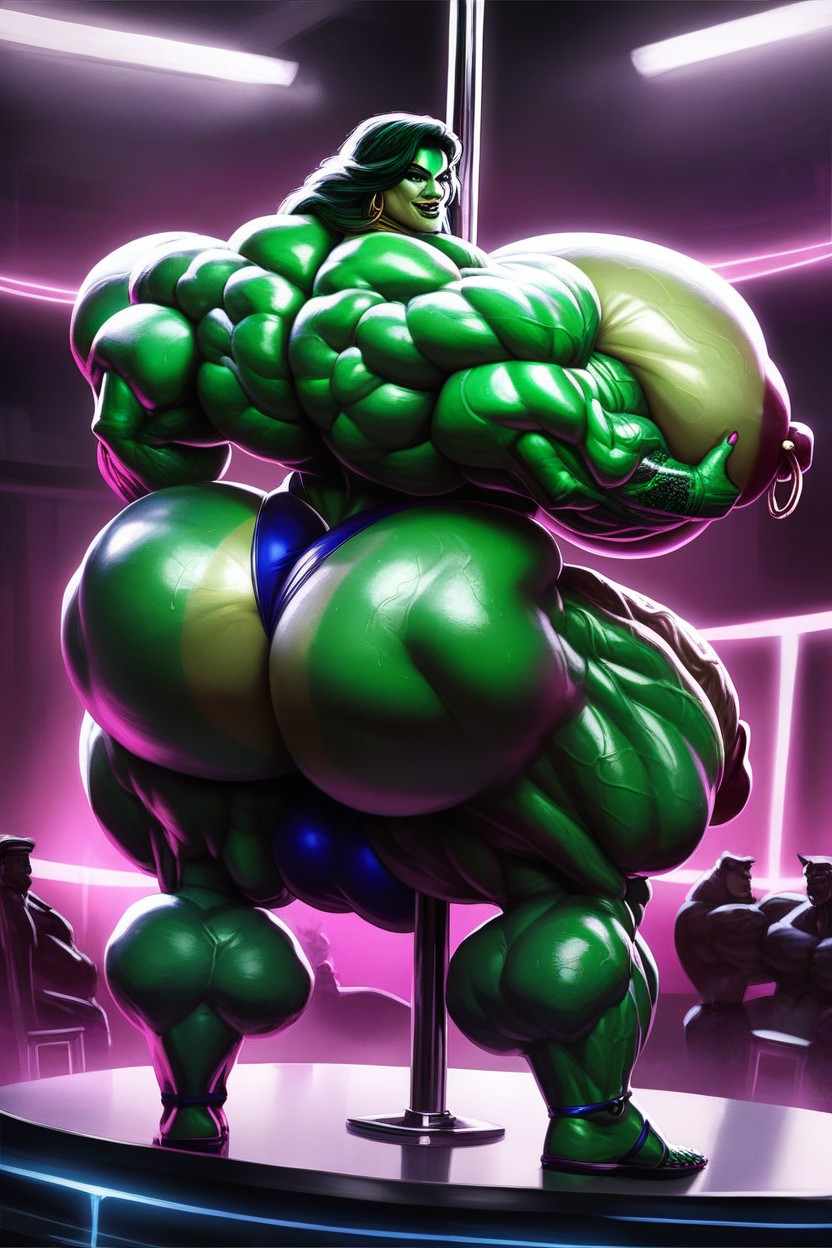 Hyper Massive Muscles, Sweaty, Bottom Heavy Shemale AI Porn