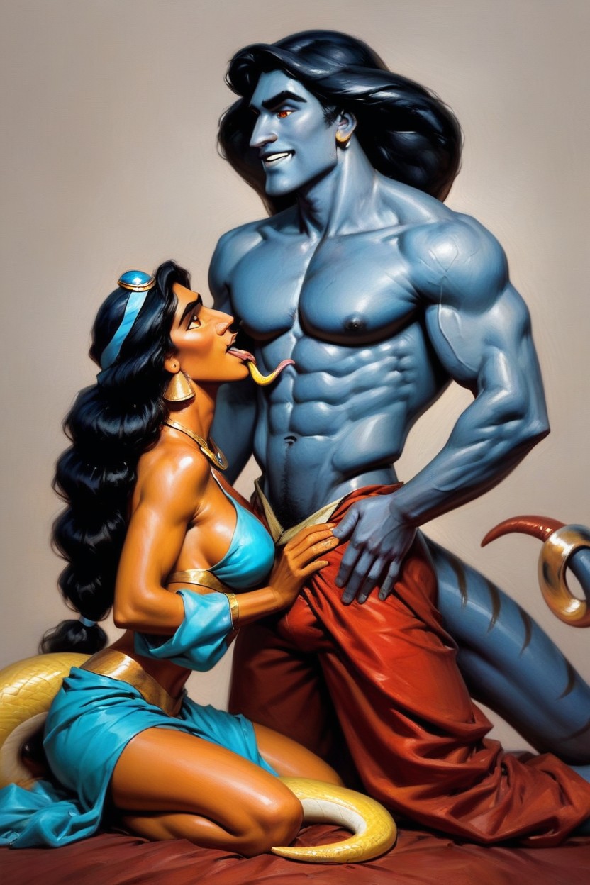 Aladdin Has Black Hair, Men, Jasmine Is A Male Naga AI Gay Porn