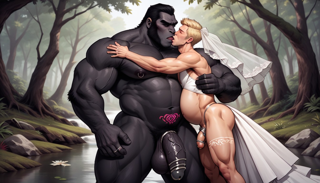 Gorilla Gigantic Hands, Detailed, White Twink AI Gay Porn