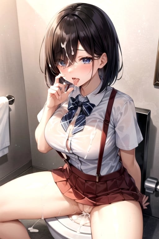 Sitting In Toilet, Hair Over Eyes, No Panties Hentai IA pornografia