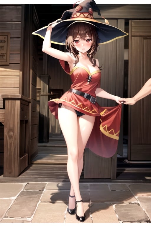 Megumin (isekai Quartet), Traje De Baño Escolar, Vista FrontalPorno AI