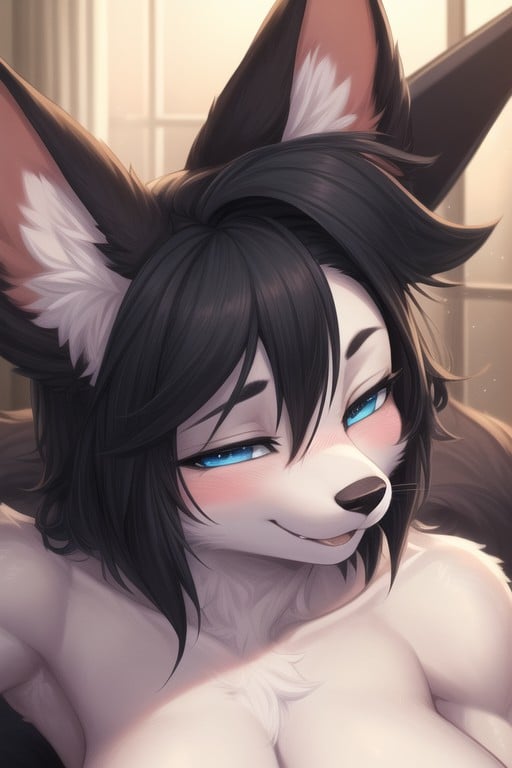 Caliente, Ojos Azules, Pelo NegroPorno AI Furry