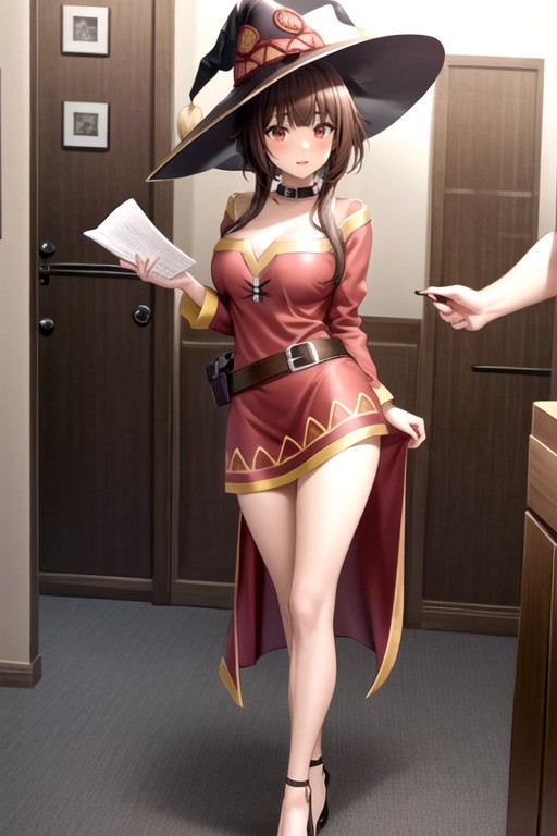 Vista Frontal, Standing, Megumin (isekai Quartet) Hentai IA pornografia