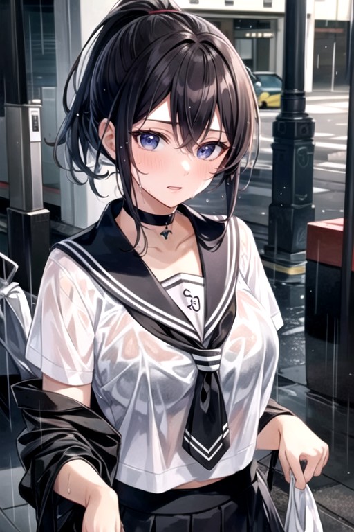 Sailor Uniform, Sweaty, Ponytail Shemale AI Porn