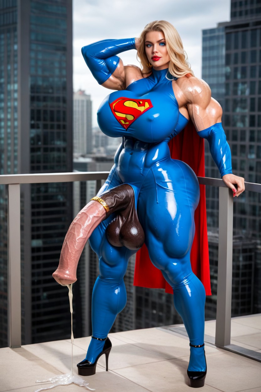 Bottom Heavy, Ultra Muscular, Latex Bodysuit Shemale AI Porn