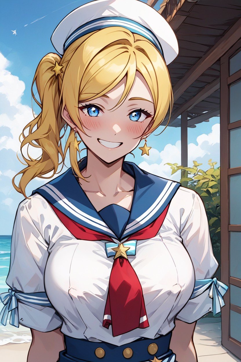 Eli Ayase From Love Live, Big Blue Eyes, Embarrassing Smile Hentai IA pornografia