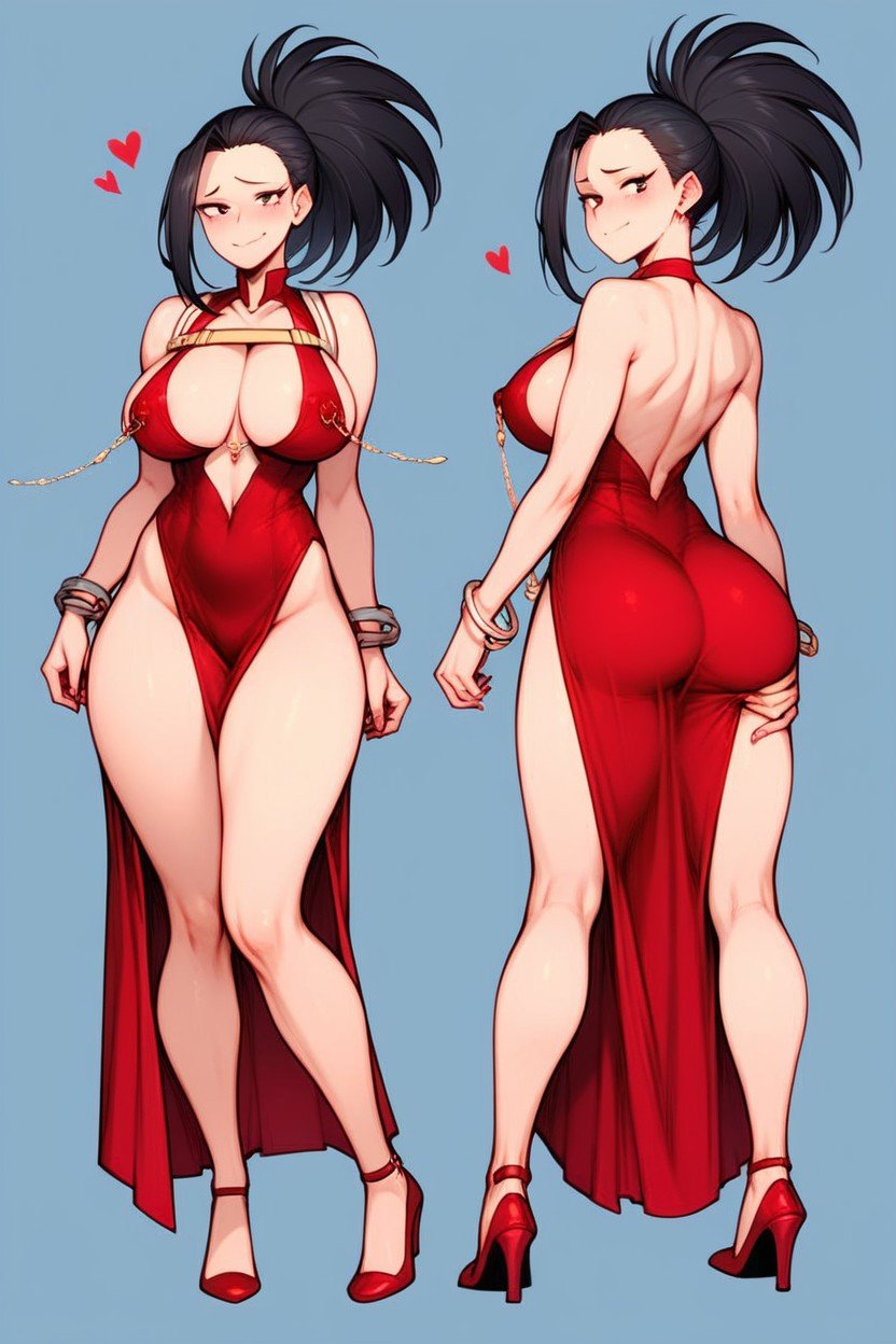 Wearing A Transparent Red Dress, Shy Smile, Split ViewPorno AI