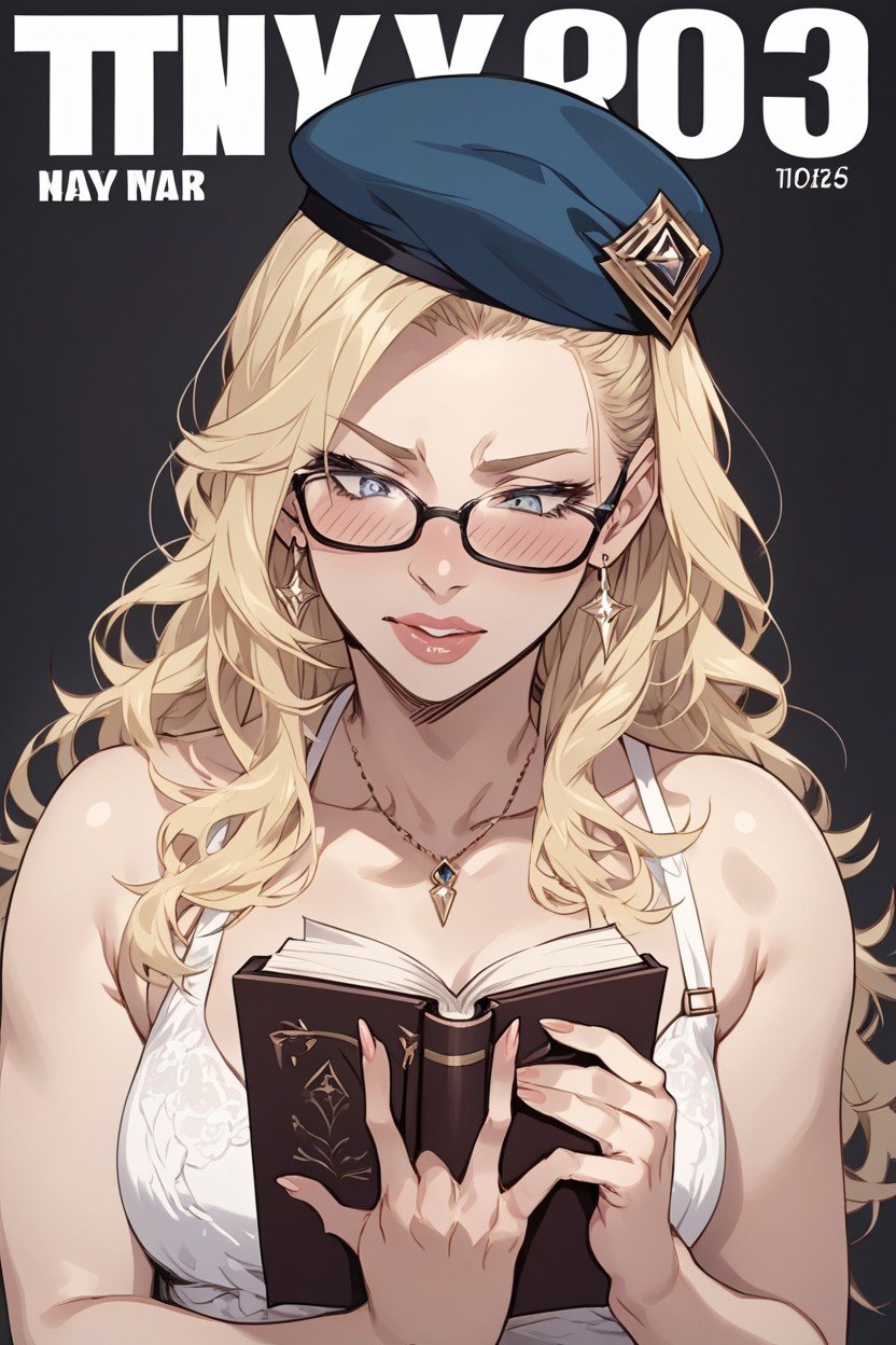 Petite Poitrine, Ero Magazine Cover, She Is Holding The Book In Her HandPorno IA Hentai