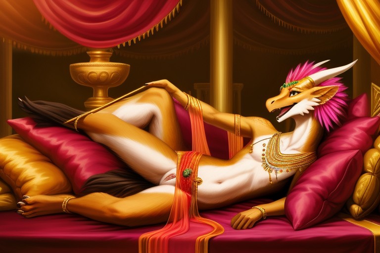 Licking Teeth, Gold Anklets, Belly Dancer Furry AI Porn