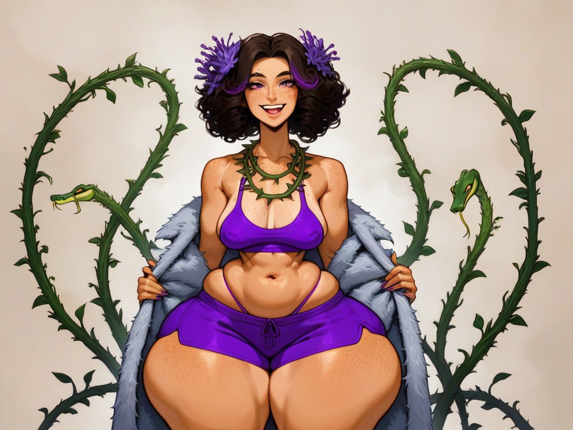 1 Person, Freckles On Face, Wearing Purple Clothes Hentai AI Porn
