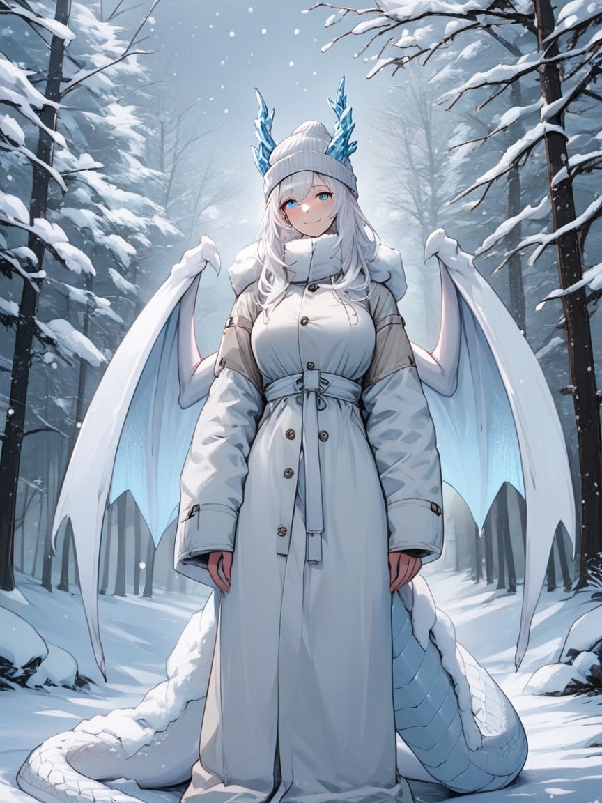 Warm Clothes, Park, Big White Dragon Wings Furry AI Porn