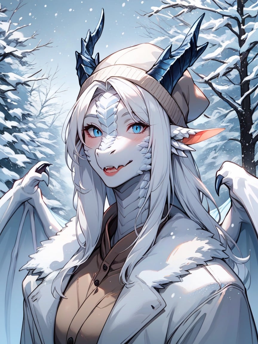 파란색, White Dragon Woman, Winter CoatAI 포르노