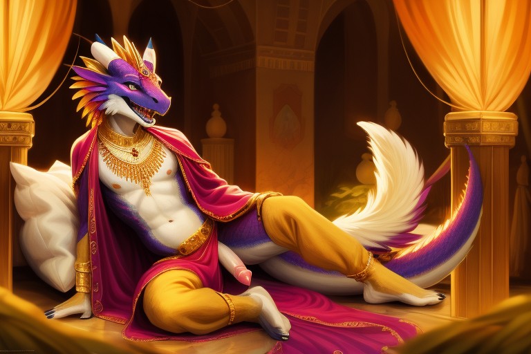 Purple Scales, Silk Loincloth, Transparent Silk Furry AI Porn
