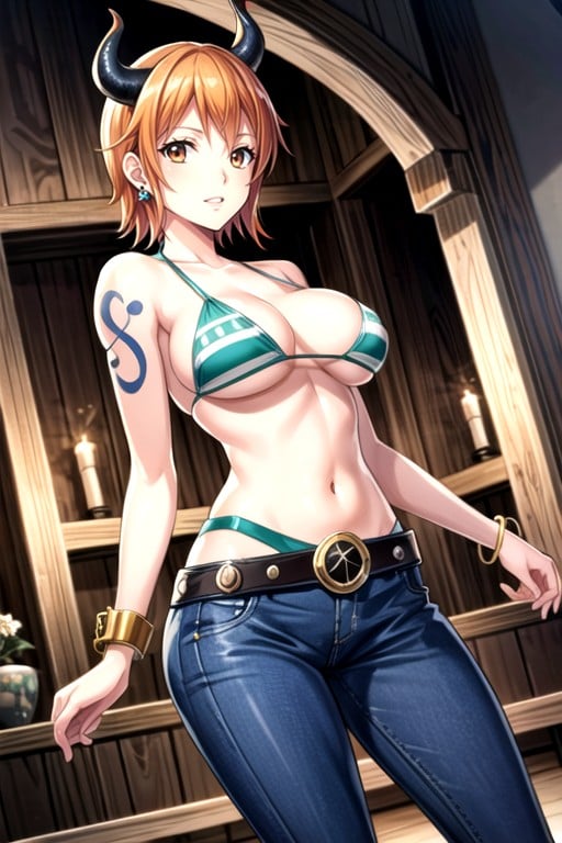 Foto Da Cintura, Nami (one Piece), Cabelo Curto Hentai IA pornografia