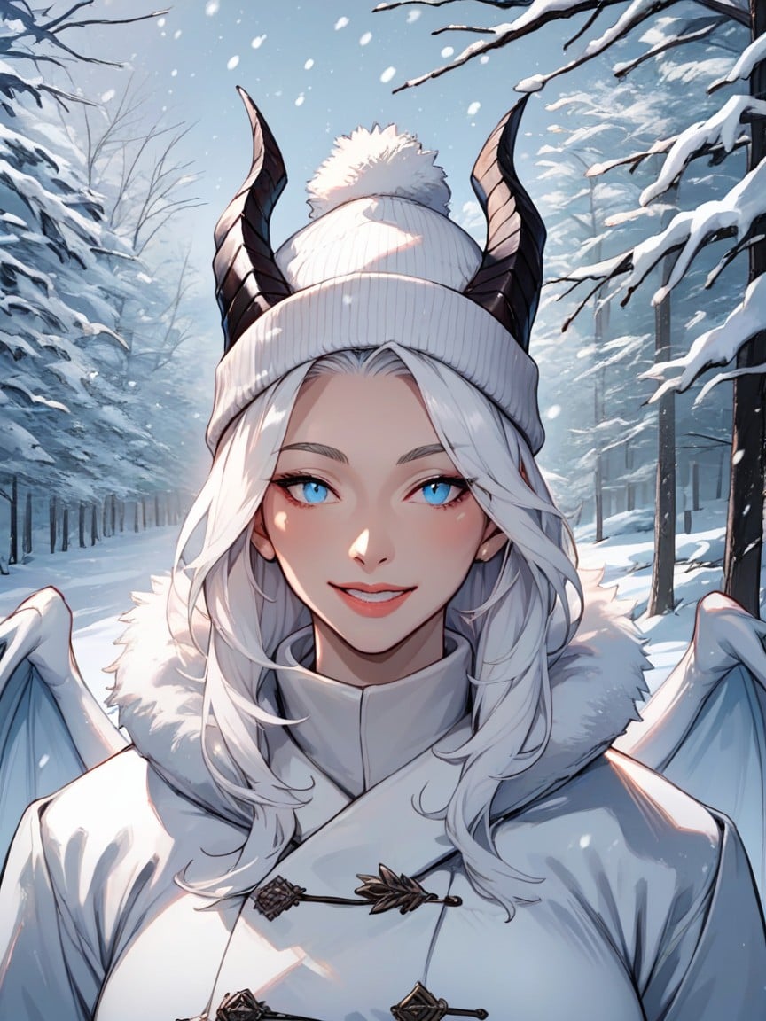 공원, Big White Dragon Horns, Winter Coat퍼리 AI 포르노