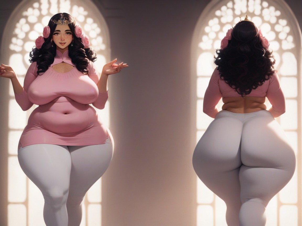 Cheeky Ass, Pink Flora In The Background, Black Hair Hentai AI Porn