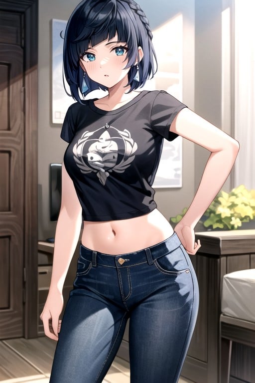 Graphic Tee, Crop Top, Navel Exposed Hentai AI Porn