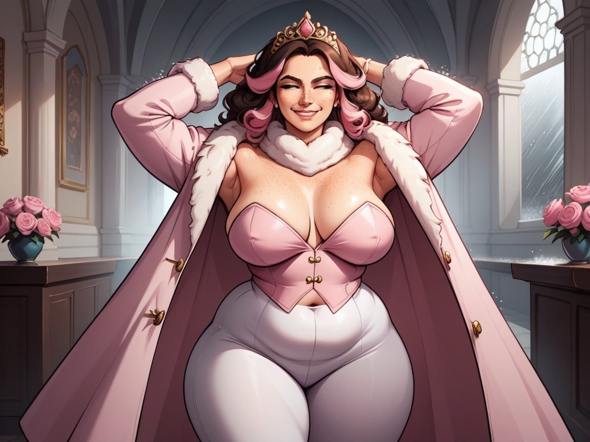 1 Person, White Fur Scarf, Arms Up AI Porn