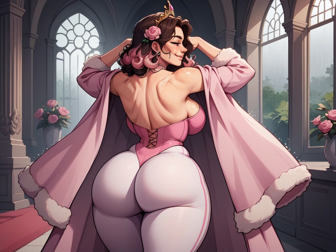 Long Ass Crack, Freckles, Pink Flora In The Background AI Porn