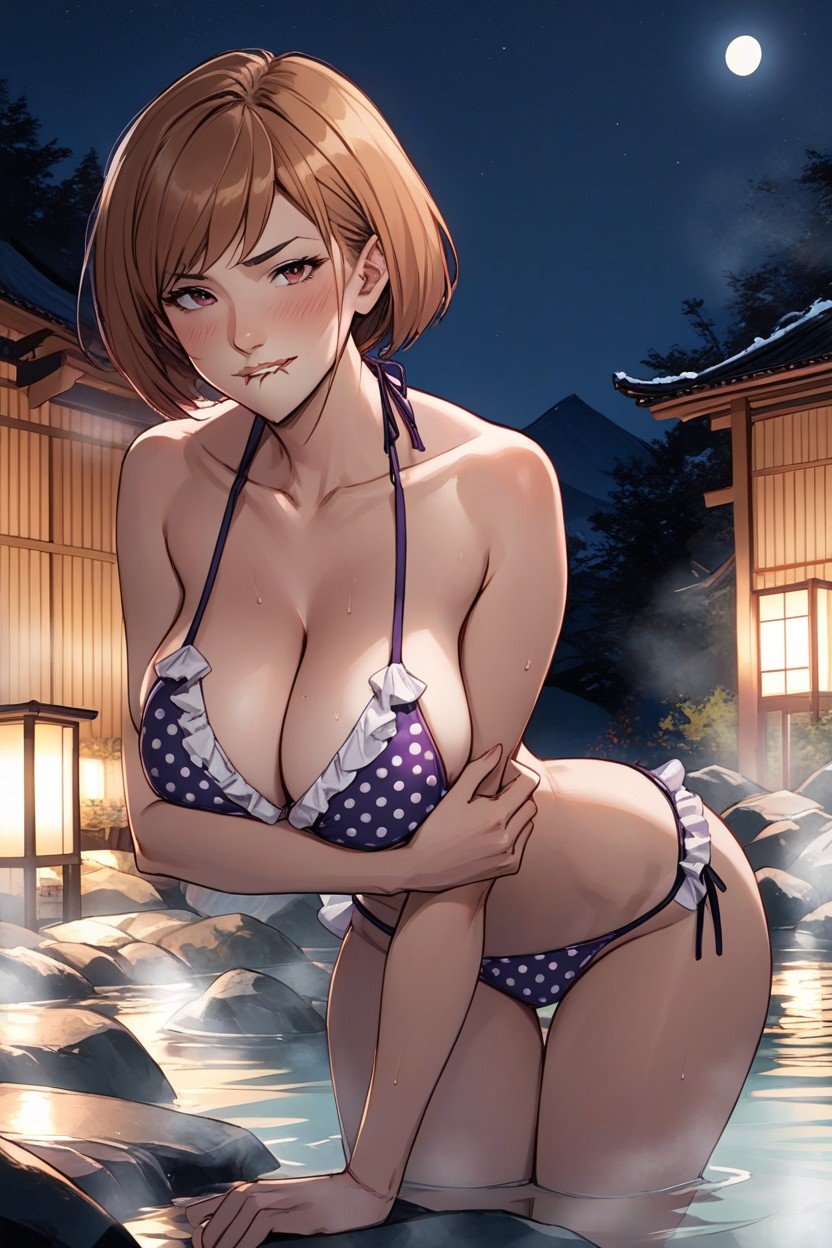 Onsen, Biting Lip, Night AI Porn