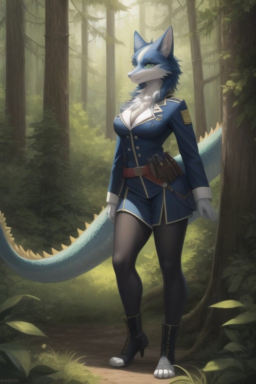 Yeux Verts, Forêt, DragonPorno IA Furry