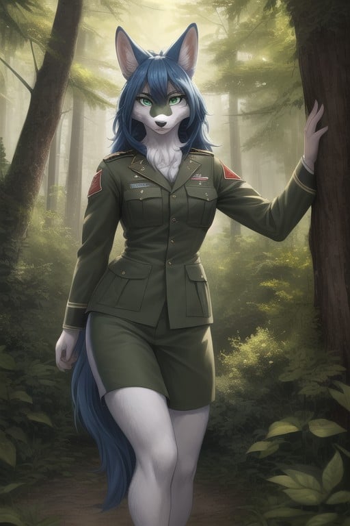 Green Eyes, Standing, Forest Furry AI Porn